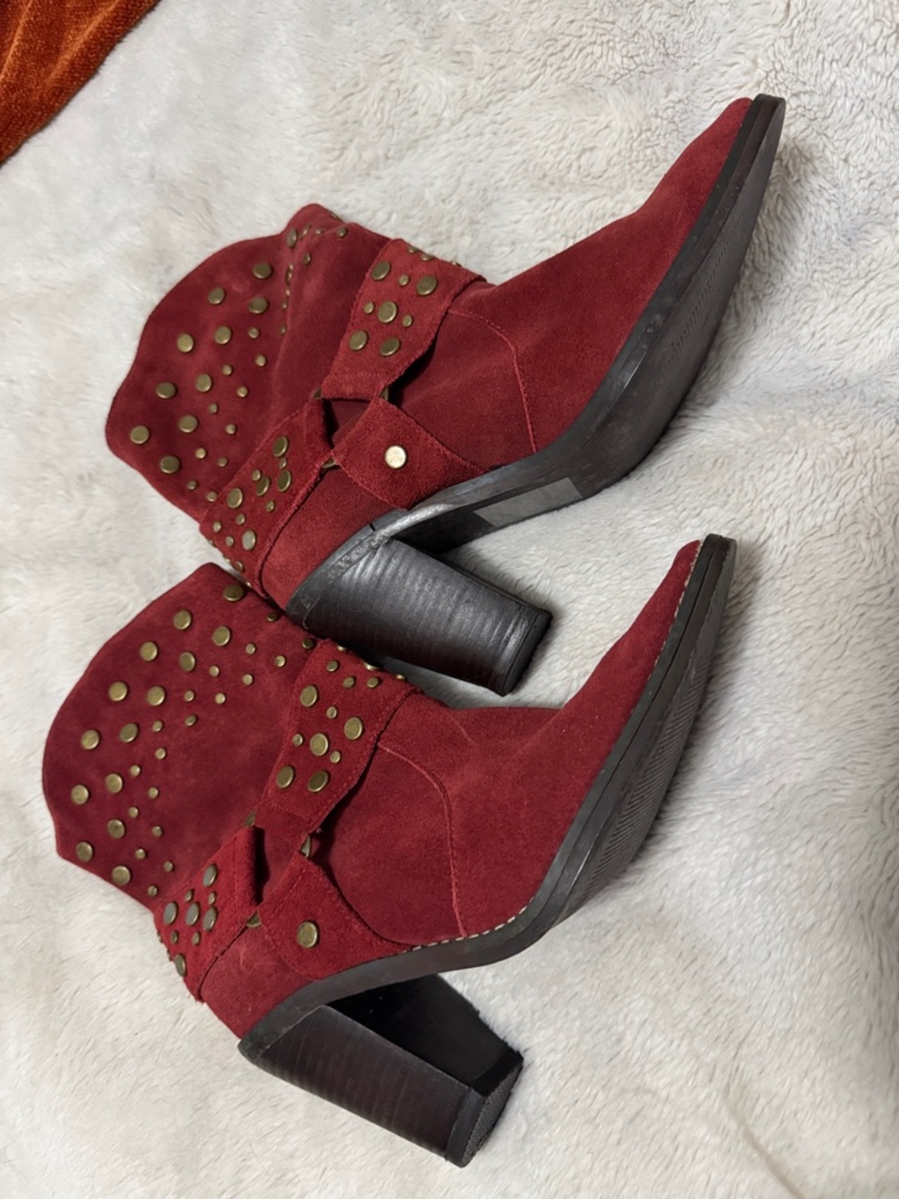 Bijou | Jessica Red Suede Studded Western Booties | 7 - Picture 6 of 9